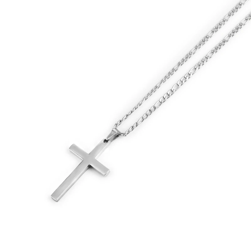 Fashion Jewelry Mens Figaro Chain Cross Pendant Necklaces 316L Stainless Steel Gold Silver Color Waterproof Necklaces Accesories