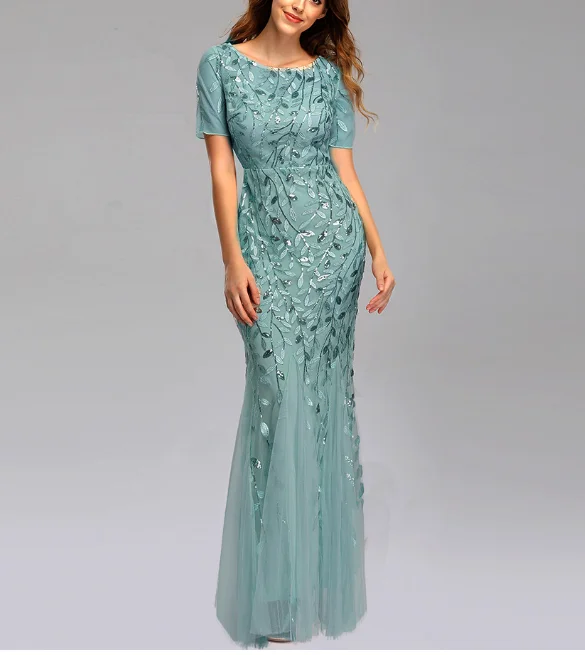 2022 new Size Elegant Saudi Arabia Ever Pretty Mermaid Sequined Lace Appliques Mermaid Long Dress Party Gown