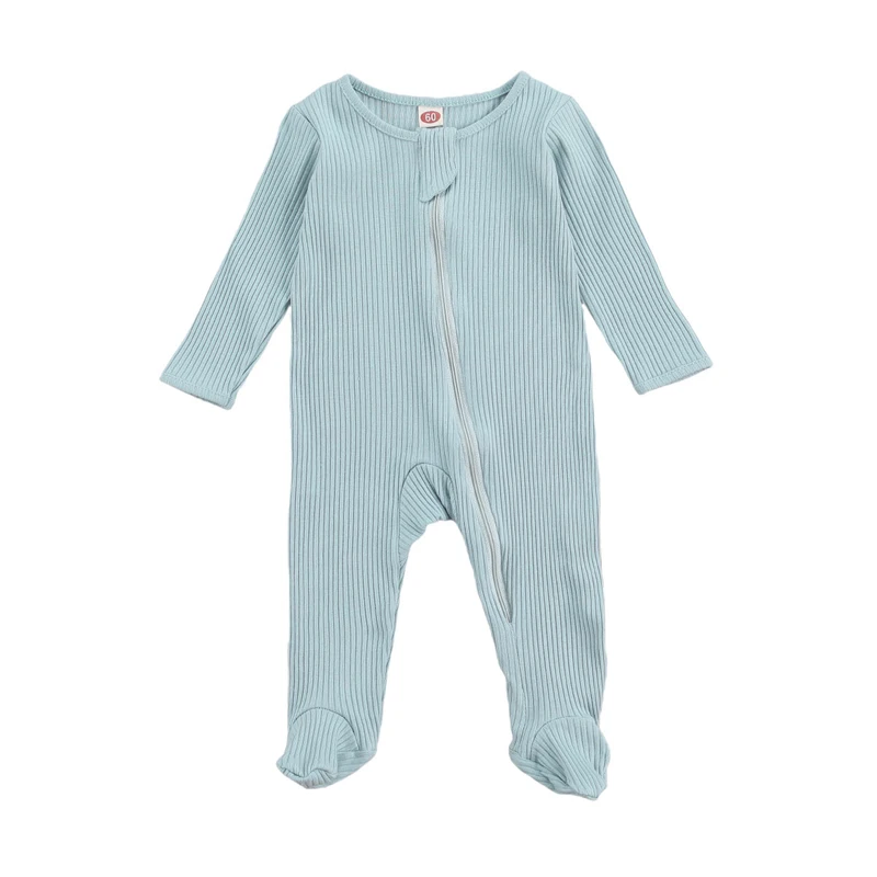 Lioraitiin 0-6M Cho Trẻ Sơ Sinh Bé Trai Bé Gái Giấc Ngủ Romper Áo Liền Quần Dài Tay Cotton Mềm Dây Kéo Jumpsuit Quần Áo 7 Màu