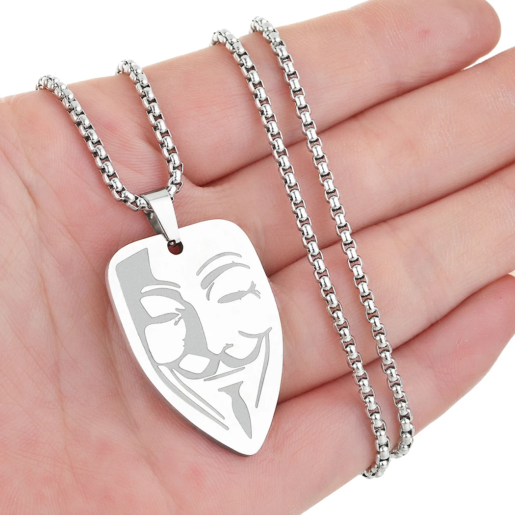 CHENGXU Vintage Guy Fawkes Mask Pendant Necklace for Men Women Anonymous Pendant V for Vendetta Charm Choker Chain Jewelry Gifts