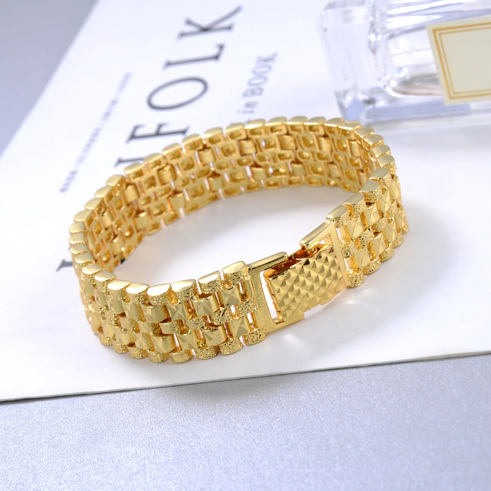 Real 24K Gold Vintage Women Bracelet 925 Silver Jewelry Yellow Gold Trendy Bracelets Marriage Engagement For Women Men