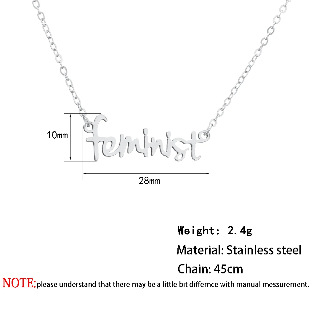 Cxwind Punk Letter Feminist Pendant Necklace Charm Strong Woman Pendant Stainless Steel Choker Jewelry Gift For Women collier