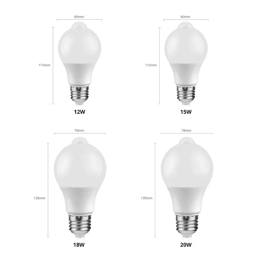 E27 12W 15W 18W 20W LED Night Light Bulb Smart PIR Motion Sensor Lamp AC110V-220V For Stair Toilet Porch Garage Balcony Bathroom