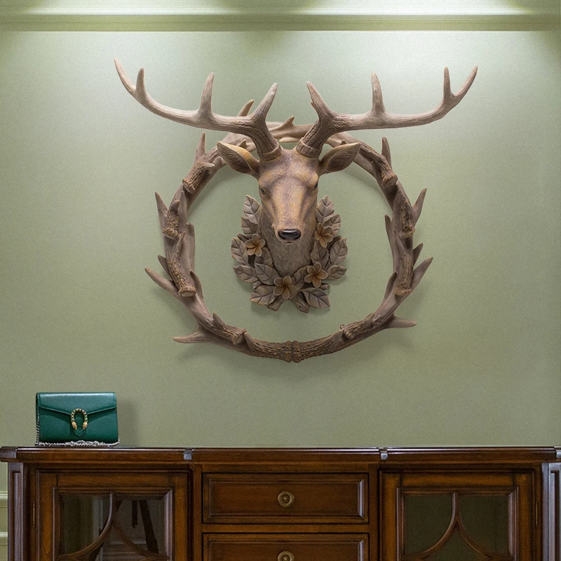 Rural retro pastoral style living room and dining room wall decoration auspicious moose head pendant