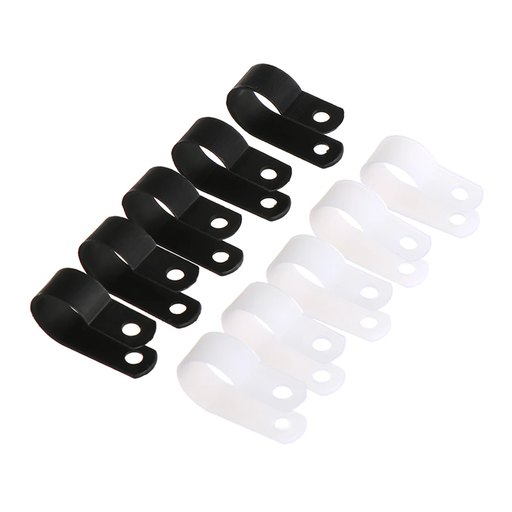 100PCS R-Type Nylon Cable Clamp Black Fasteners Cable Electrical Fittings Mounting Fix Hardware Durable Useful Wiring Hose Clamp