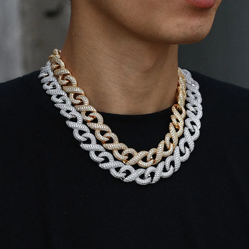 Hip Hop AAA Cubic Zirconia Paved Bling Iced Out Infinity Cuban Miami Link Chain Bracelet Necklaces Set for Men Rapper Jewelry