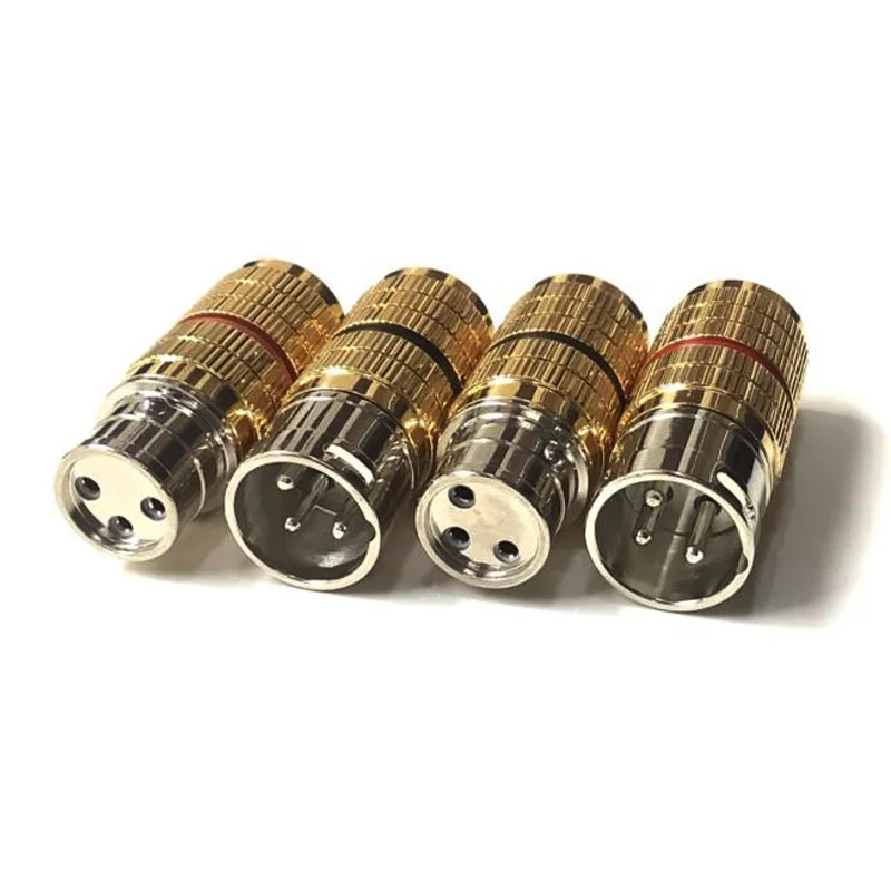 4 pces hi-end banhado a ouro xlr plug conector de áudio de alta fidelidade 3pin macho fêmea preto vermelho amplificador de áudio xlr equilíbrio interconnector cabo