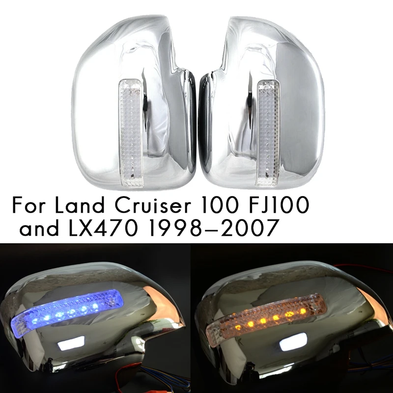 for Toyota Land Cruiser 100 FJ100 Lexus LX470 1998-2007 Side Rearview Mirror Cover Cap with Turn Signal Light