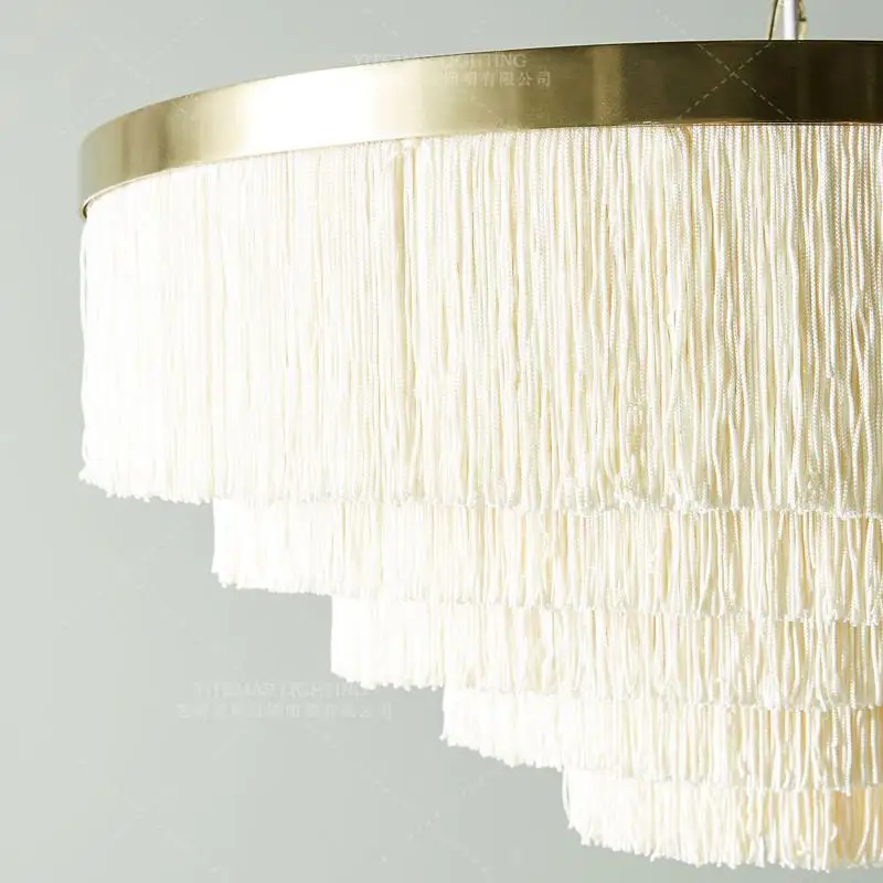 Fringe chandelier lighting gold White Beige cotton thread line bohemia chandelier for girls room bedroom wedding indoor lighting