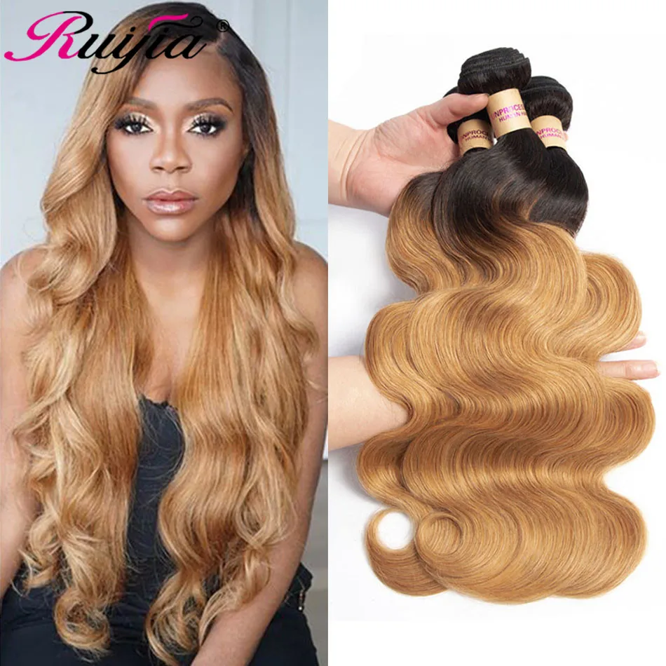 Peruvian Hair Body Wave Bundles 4 Bundles T1B 27 Honey Blonde Ombre Human Hair Bundles Non Remy Colored Human Hair Weave Bundles