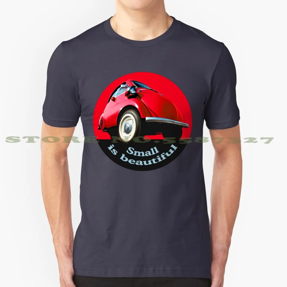 Small Is Beautiful Bubble Car 100% Pure Cotton T-Shirt Isetta Bubble Microcar 3 Wheeler Red German Europe Wheeled Small