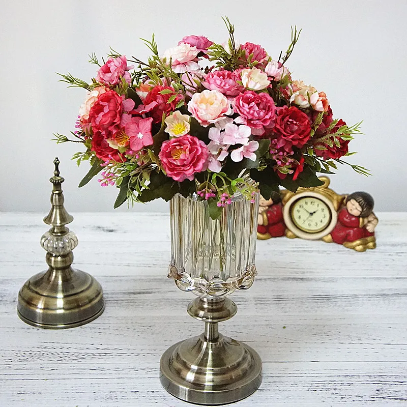 Silk Artificial Flowers Peony Small Rose Wedding Wreath Fake Plants Festival Supplies Home Room Table Decorati Bouquet Diy Gifts
