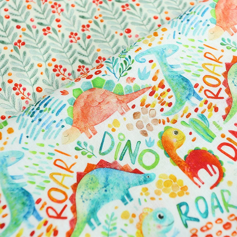 Child Cotton Digital Printed Dinosaur Fabric for Quilting Baby Clothes Bedding Home Textile Per Half Meter