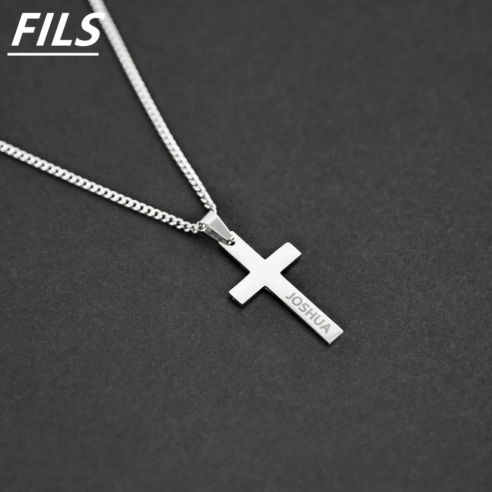 

Custom Cross Name Necklaces for Men New Stainless Steel Silver Pendant Nameplate Choker Necklace Religion Women Jewelry Gift