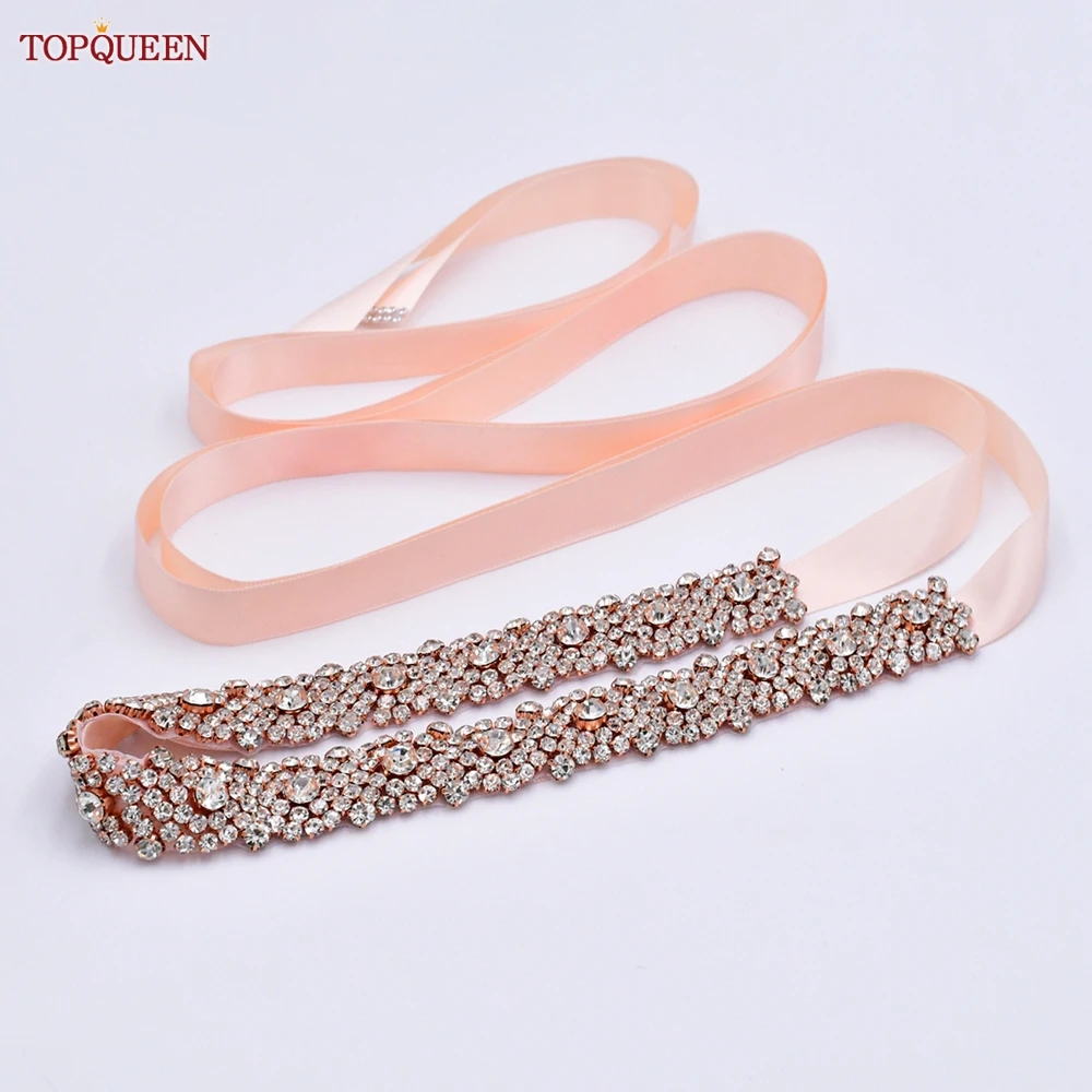 

TOPQUEEN S28B-RG Rose Gold Belt Luxury Rhinestone Wedding Accessories Brides Bridesmaid Girlfriend Dress Sash Shiny Appliques