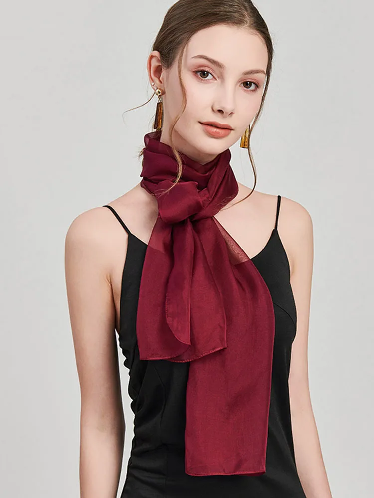 100% Pure Silk Chiffon Scarf Solid Red Long Neck Scarves Women Kerchief Bufanda Mujer Summer Thin Real Silk Hair Scarves Foulard