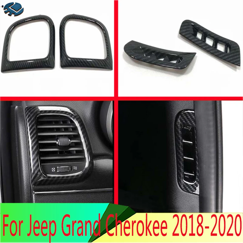 

For Jeep Grand Cherokee 2018 2020 Car Styling Accessories Carbon Fiber Style Air Vent Outlet Cover Dashboard Trim Bezel Frame