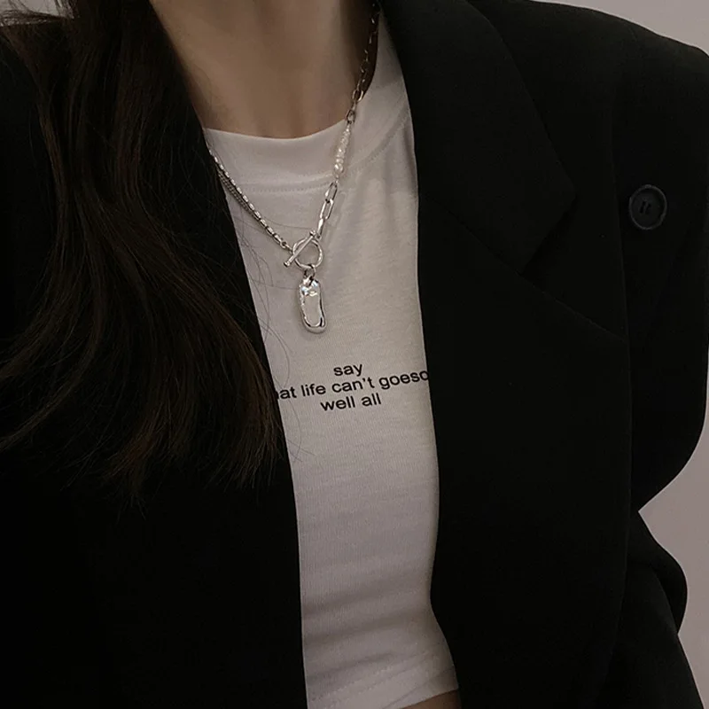 FOXANRY Silver Color Necklace for Women OT Buckle Accessories Fashion Vintage Creative Irregular Geometric Party Jewelry