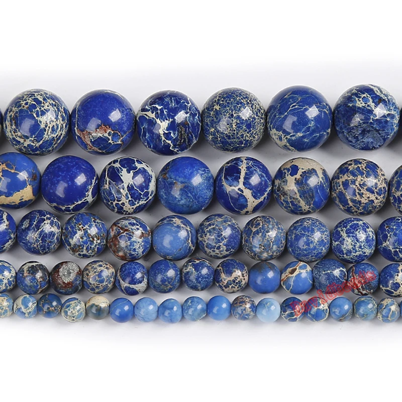 Natural Stone Blue  Sea Sediment Imperial Jaspe Round Loose Beads 6 8 10 12MM Pick Size For Jewelry Making