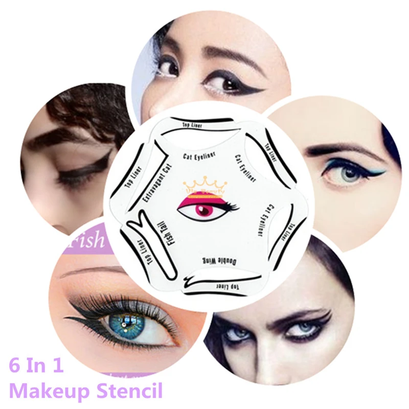 1Pack Cat Eye แต่งหน้า Stencil Multifunction Eye Stencil 6สไตล์แม่แบบ Fish Tail Double Wing อายแชโดว์ Stencils