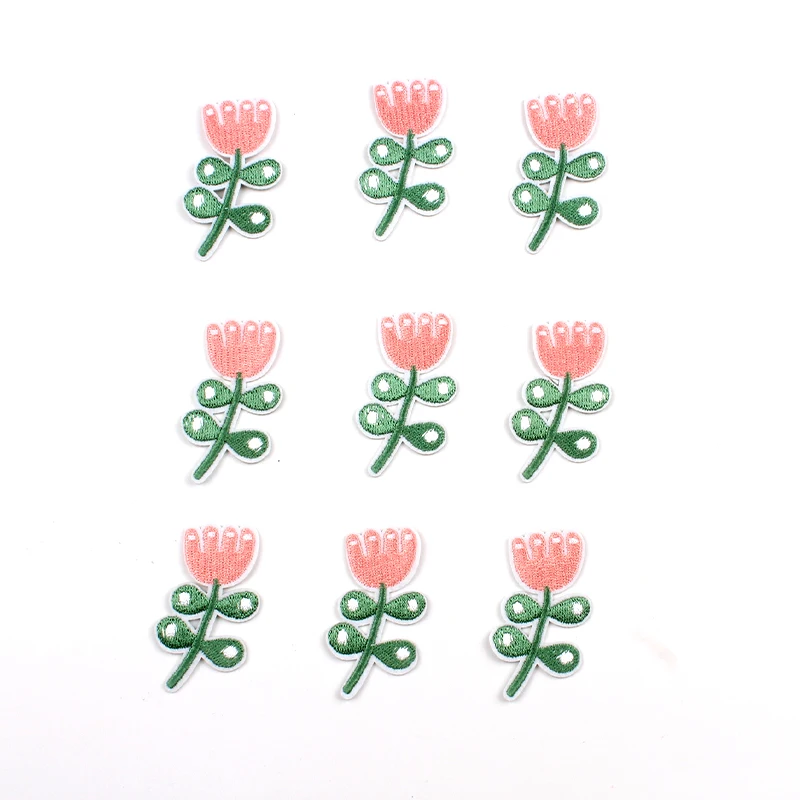 10pcs Iron On Tulip Flower Patches DIY Cartoon Stickers Sewing Jeans Bags Hats Coats T Shirts Dress Fabric Appliques Badge