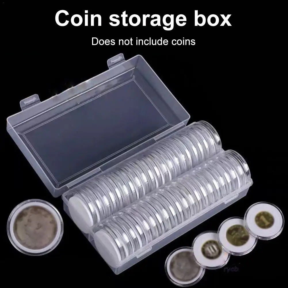 40 Coin Capsules (46mm) with 40Foam Gasket and 1 Plastic Storage Box for Coin Collection for 16 20 25 27 30 38 46mm coins #WO