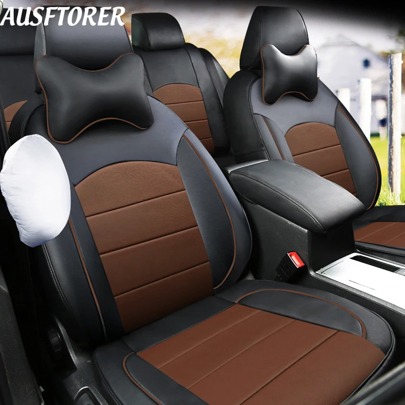 AUSFTORER Cowhide & PVC Leather Seat Covers for Mercedes-Benz E200 E 300 320 350 500 260 400 Seat Cushion Sets Car Accessories