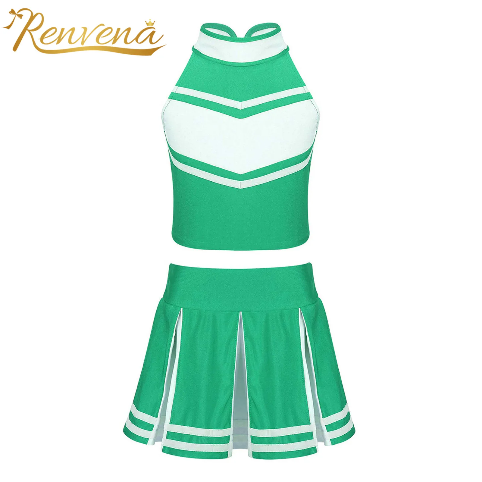 Kids Girls Cheerleader Costume Uniform Tanks Tops with Pleated Skirt Gleeing Schoolgirls School  Performance Cosplay Costumes