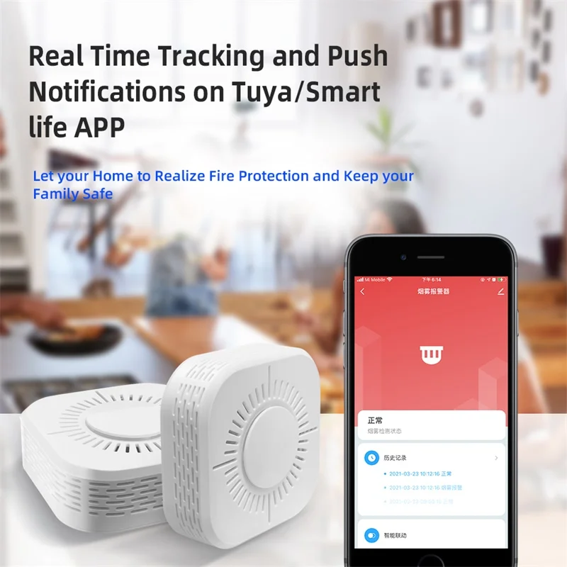 Tuya Smart Wifi Smoke Detector,Safe Security Smoke Alarm Sensor,Fire Protection,No Hub Need,Remote Control by Alexa Google Home