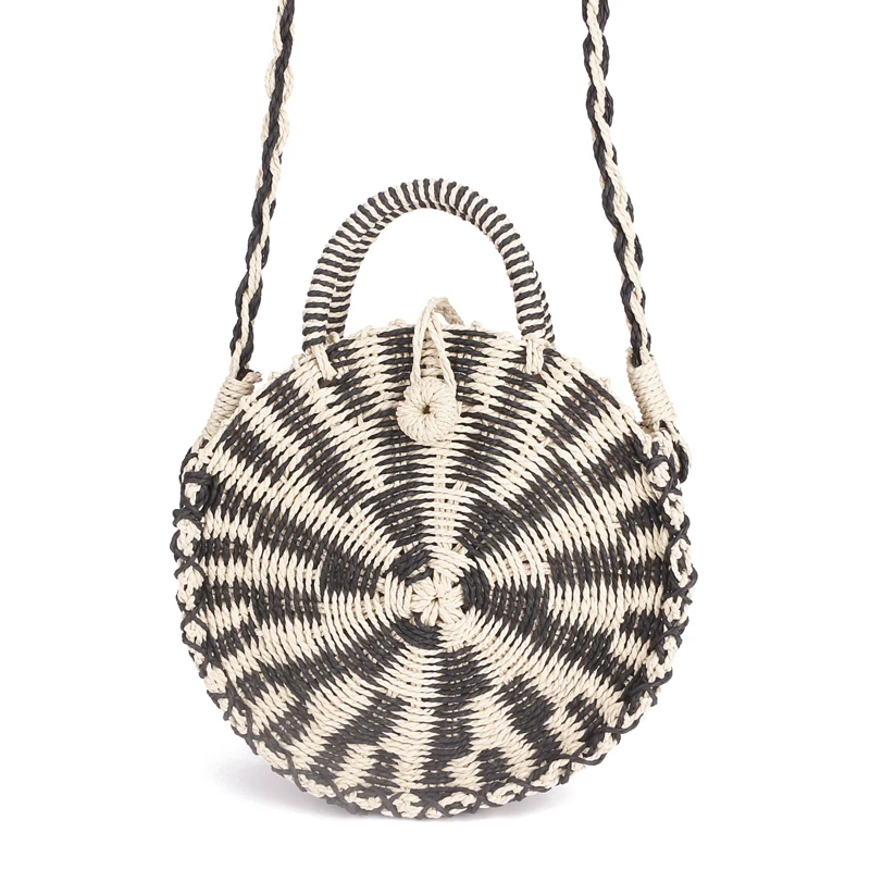 

Chic Handmade Rattan Woven Round Handbag Vintage Retro Straw Knitted Messenger Bag Lady Handbag Summer Beach Tote Circle Bag