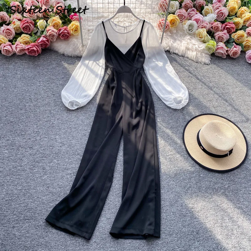 

Overalls for Women Wide Leg Pants Suit Elegant Fashion Long Sleeve Bodycon Jumpsuit Women Sexy Streetwear High Quality New 2021