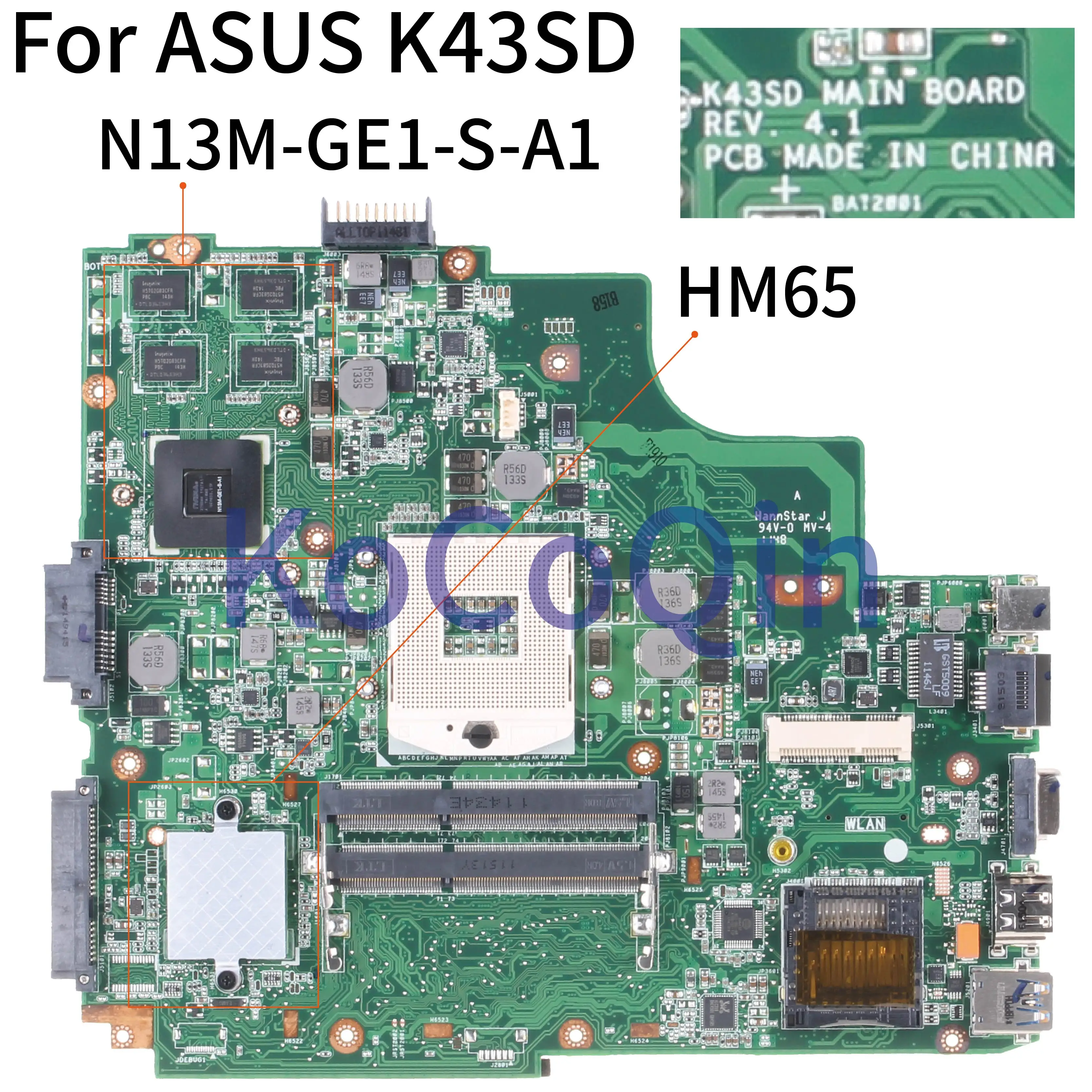 

Материнская плата KoCoQin для ноутбука ASUS K43SD K43E P43E A43E K43SV K43 GT610M, материнская плата HM65 REV.4.1