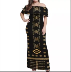 Wholesale Price Fashion Red Shor Sleeve Close-fitting Off Shoulder Dress Polynesian Tribal Soft Fabrics Formal Occasions Dress