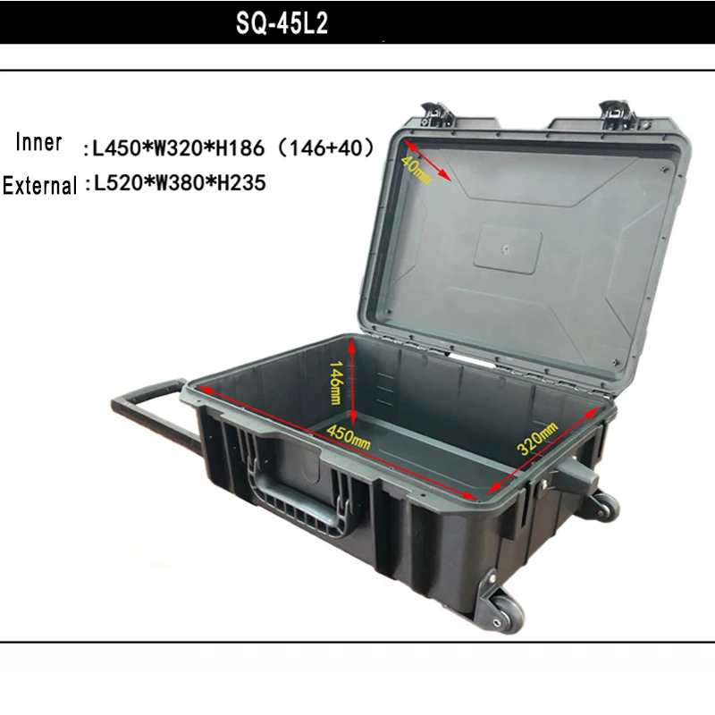 SQ45L2 External 520*380*235 mm plastic Portable trolley case with uncut sponge