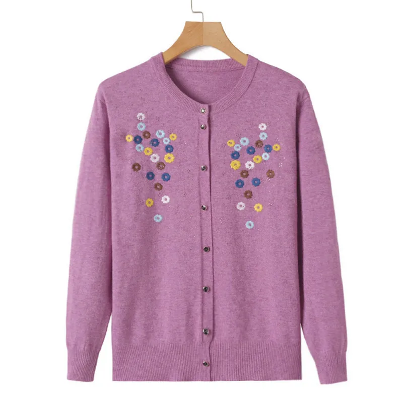 

Middle-aged Mother Knit Sweater Jacket Spring Autumn Embroidery Female Cardigans Sweater Mother Knitwear Tops 4XL H48