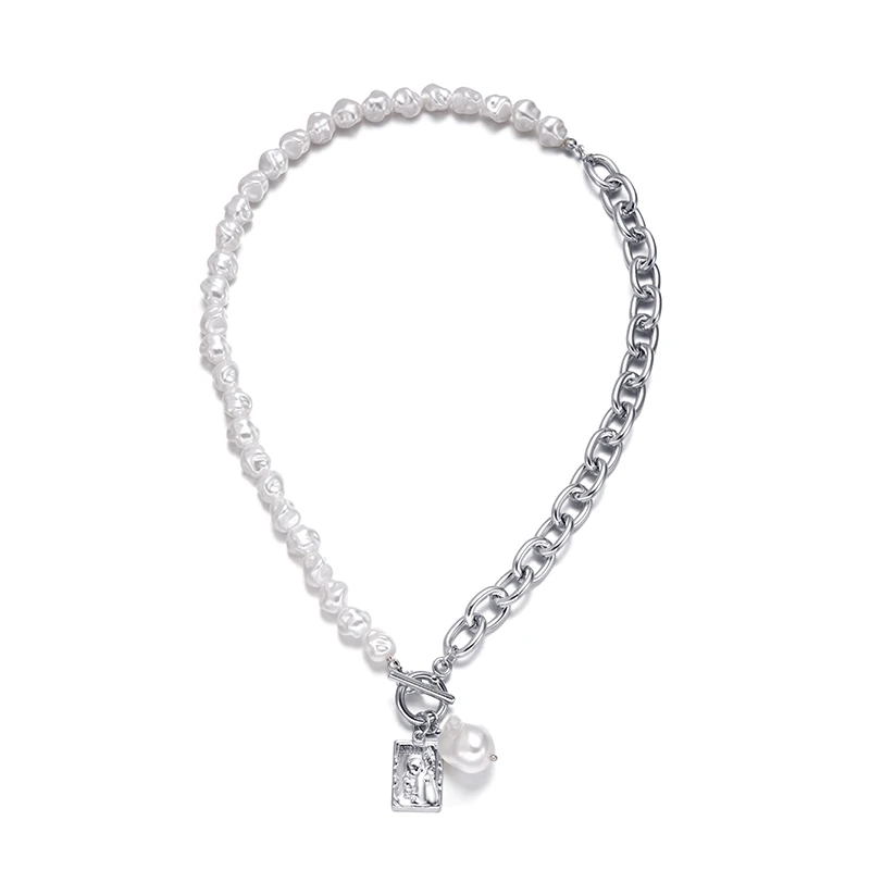 Fashion Irregular Baroque Pearl Golden Chain Necklace Women Jewelry Vintage Geometric Pendant Necklace for Women Accessories