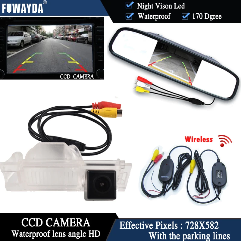 

FUWAYDA Wireless Color CCD Chip Car Rear View Camera for HYUNDAI IX35 / I35 / Tucson + 4.3 Inch rearview Mirror Monitor