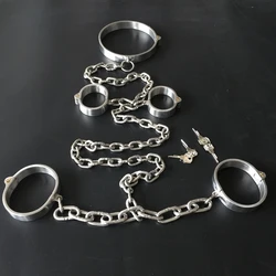 Stainless Steel Handcuffs Lockable Bondage Slave Neck Collar Ankle Cuff Restraints Fetish BDSM Sex Toys For Women Man Couples