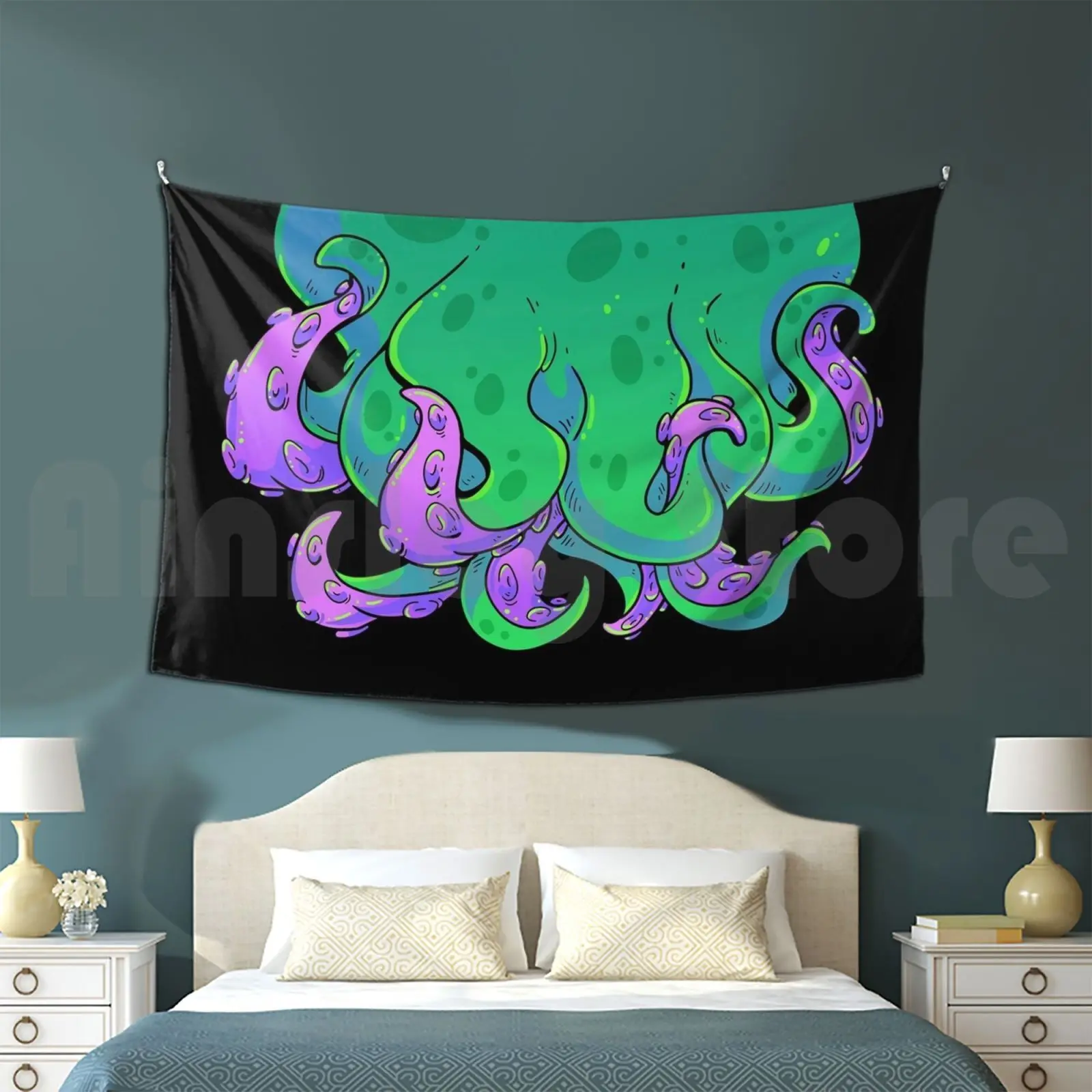 Tentacles Customized Tapestry Cthulhu Tentacle Octopus Squid Monster Green Horror