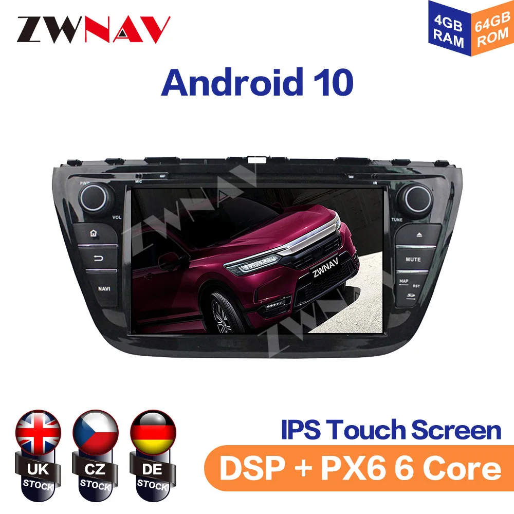 PX6 Android 10.0 Car GPS dvd DSP Player for Suzuki SX4 S-Cross radio 2014 2015 2016 2017 2018 with IPS wifi usb 4+64GB Auto