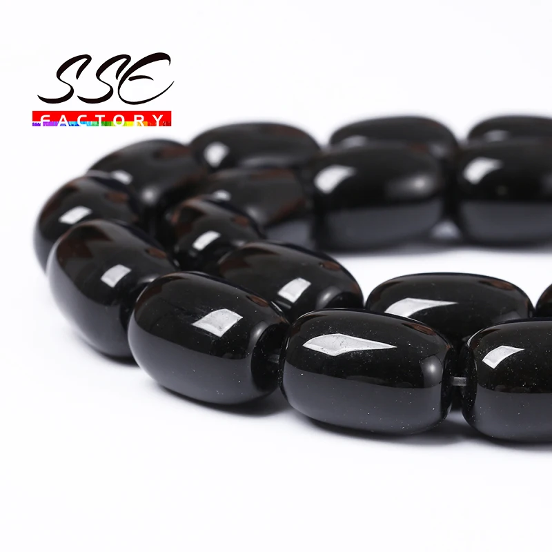 Natural Black Agates Drum Barrel Shape Beads Stone Spacer Bead Unique Design GEM Jewelry Accessory Rice Shape Agates 13X18mm 15\