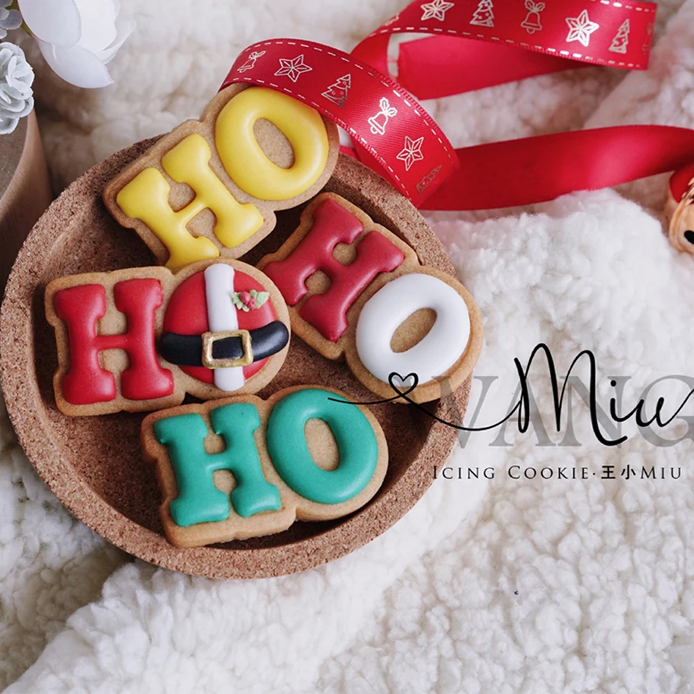 1Pc Christmas Biscuit Mold Icing Cookie Mold HOHOHO Letters Cookie Cutter DIY Pastry Fondant Cake Cute Baking Mould Kitchen