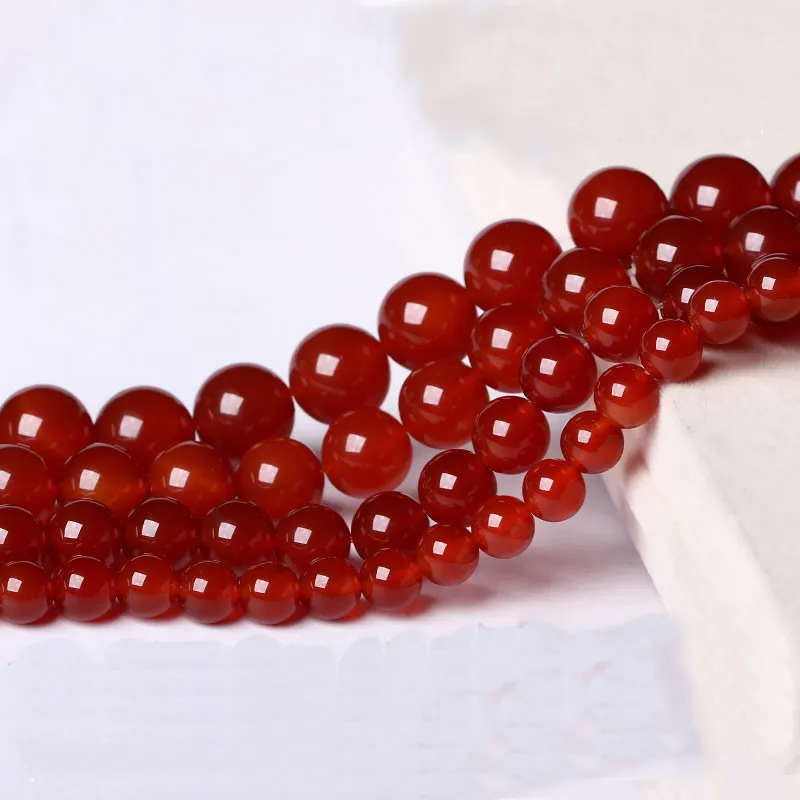 Red Carnelian Natural Stone High Quality Round Loose Beads Ball Smooth Onyx 4/6/8/10/12MM Charm Jewelry Bracelet DIY Necklace