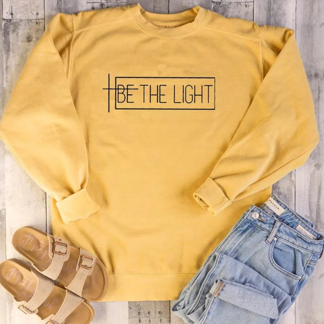 Be The Light-Sudadera de algodón 100% para mujer, jerséis informales con cita inspiradora, sudaderas de manga larga con escritura cristiana