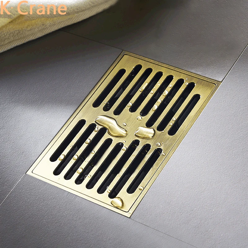 

9*14CM Brush Gold Floor Drain Bathroom Bath Shower Hair Waste Water Filter Trap Hole Cover Deodorant Vertical Gravity Copper