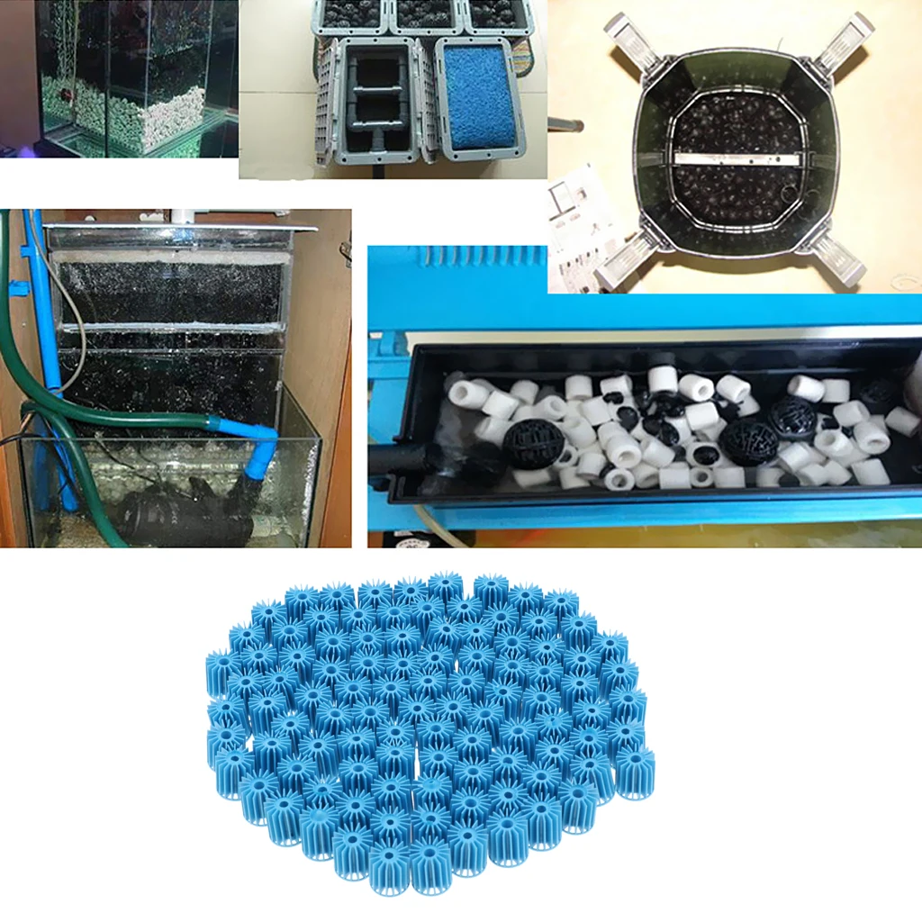 100 x Aquarium Bio Balls Filter Media Bag for Wet/Dry Koi Fish Ponds, Fishtank for Efficient Biological Filtration Blue