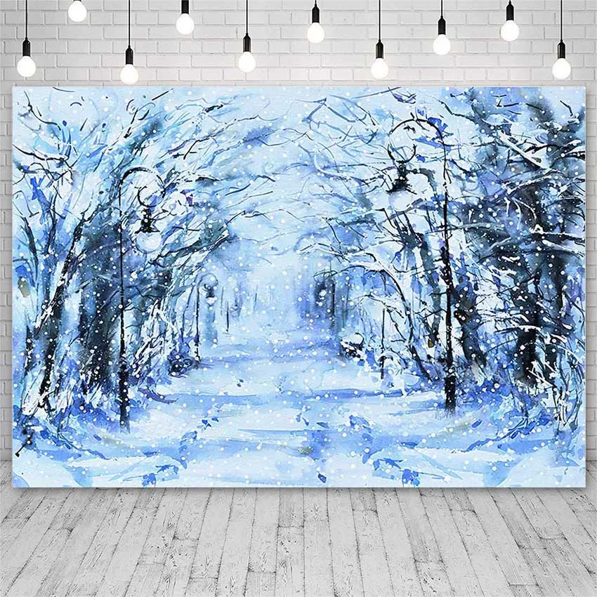 Avezano Backdrops Merry Christmas Winter Forest Snow Bokeh Decor Natural Scenery Photography Background Decoration Photo Studio