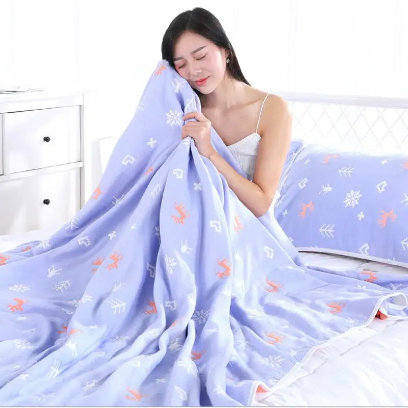 200*230CM muslin cotton sleeping blanket summer air conditioner room nap blanket 6 layers cotton muslin blankets many patterns