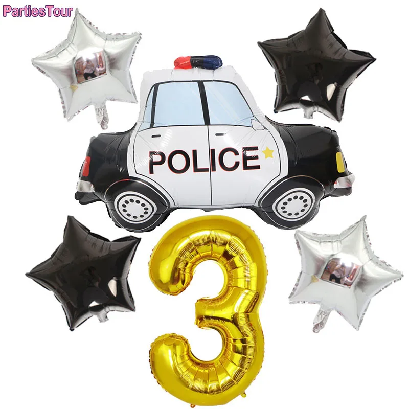 Police Balloon Kit  32inch Gold Number Foil Ballon 1 2 3 4 5 6 7 8 9th Birthday Party Balloon Car Aluminum Film car Ballon