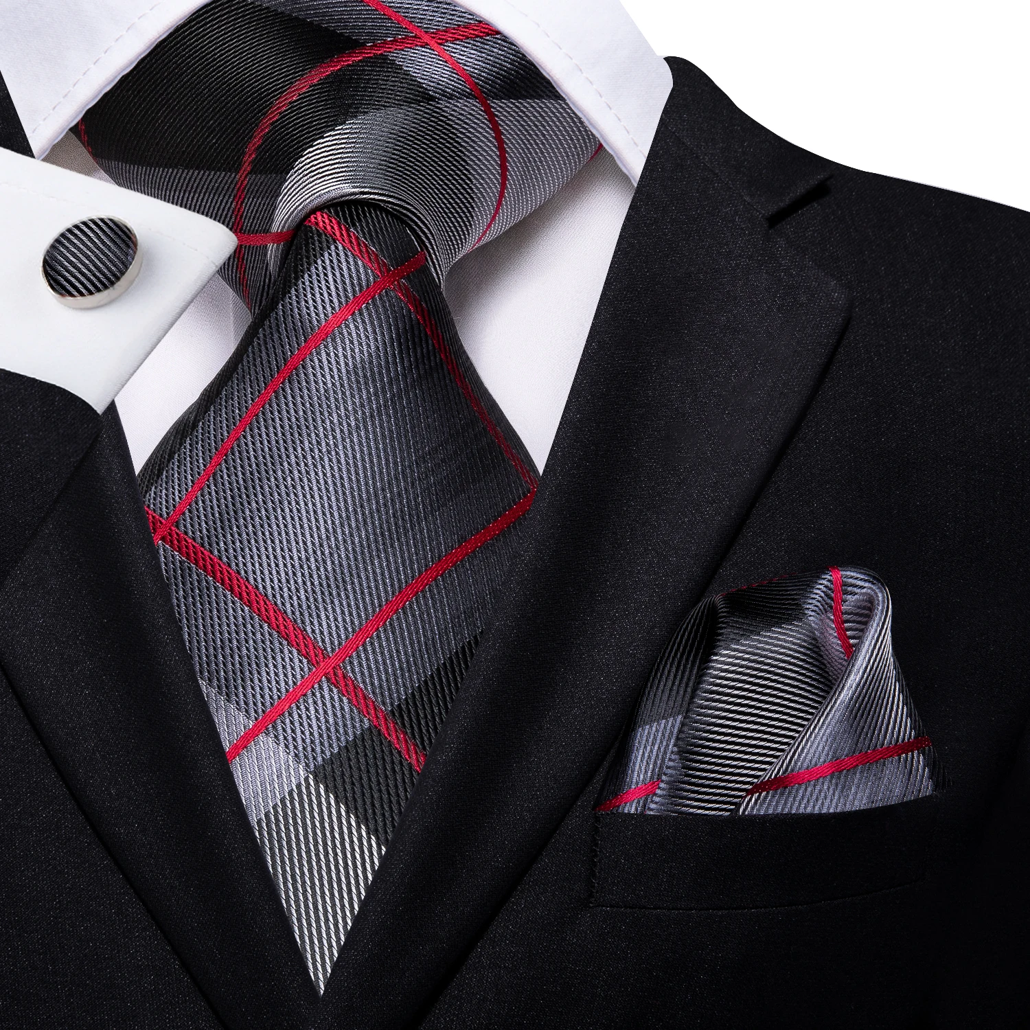 Hi-Tie New Fashion Business Black Plaid 100% Silk Men\'s Tie NeckTie 8.5cm Ties for Men Formal Luxury Wedding Quality Gravata